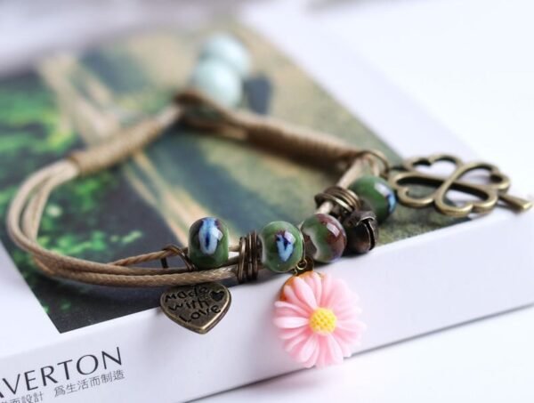 #LS009 Buddhavow Lucky Leaf Daisy Flower Porcelain Beads Hand-woven Bracelet Jewelry Pendant：圖片 5
