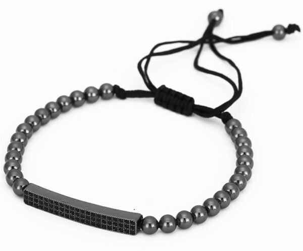 #MB006 Buddhavow Handmade Black Brushed Through Copper with Zirconia Diamonds Ball Flying Saucer Set Braided Bracelet Men's Jewelry：圖片 2