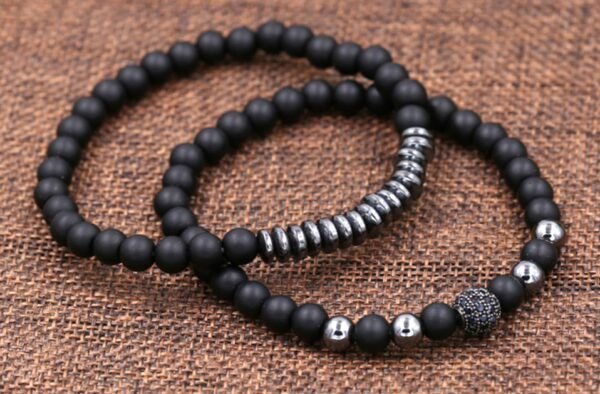 #MB006 Buddhavow Handmade Black Brushed Through Copper with Zirconia Diamonds Ball Flying Saucer Set Braided Bracelet Men's Jewelry：圖片 3