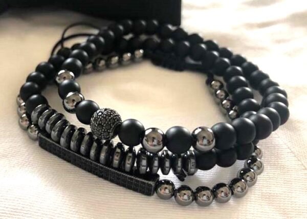 #MB006 Buddhavow Handmade Black Brushed Through Copper with Zirconia Diamonds Ball Flying Saucer Set Braided Bracelet Men's Jewelry