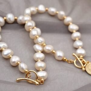 #PB018 Buddhavow Elegant Baroque Natural Pearls Copper plated with real gold Bracelet Pendant jewelry