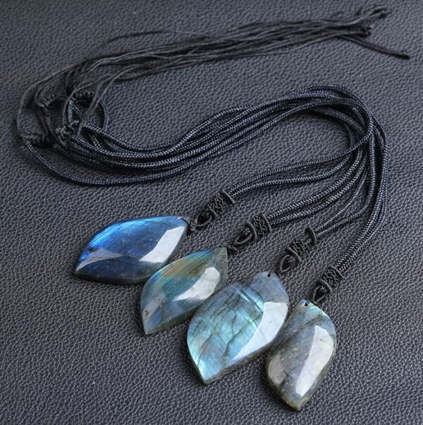 #GN015 Buddhavow Natural Labradorite Leaf Blue Moonlight Raw Polished Shaped Nude Stone Jewelry Crystal Necklace Pendant：圖片 4
