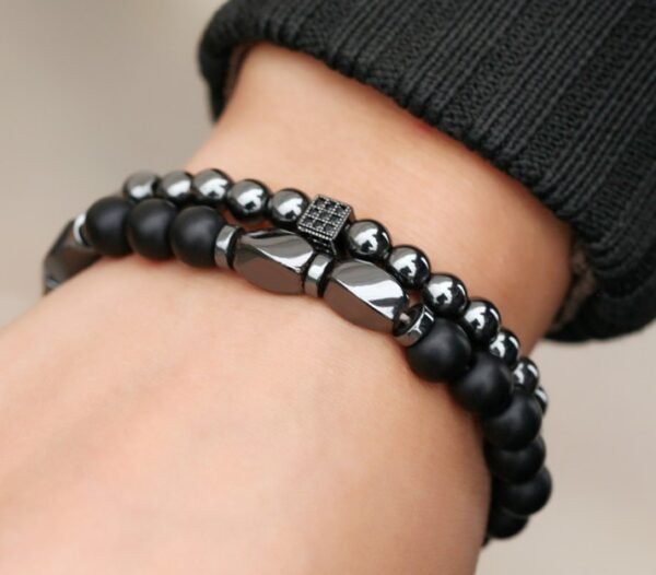 #MB006 Buddhavow Handmade Black Brushed Through Copper with Zirconia Diamonds Ball Flying Saucer Set Braided Bracelet Men's Jewelry：圖片 12