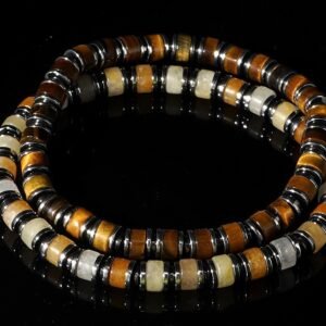 #MB004 Buddhavow Iron gallstone spacer yellow tiger's eye cylindrical semi-precious stone bracelet beads Nepalese Men's Jewelry