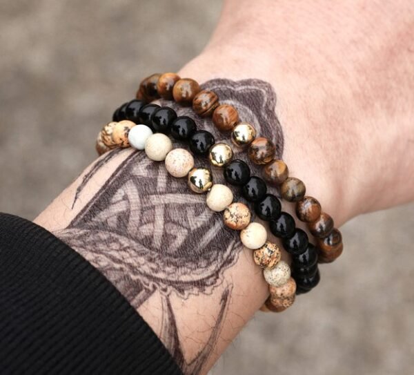 #MB006 Buddhavow Handmade Black Brushed Through Copper with Zirconia Diamonds Ball Flying Saucer Set Braided Bracelet Men's Jewelry：圖片 8