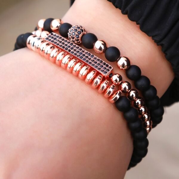 #MB006 Buddhavow Handmade Black Brushed Through Copper with Zirconia Diamonds Ball Flying Saucer Set Braided Bracelet Men's Jewelry：圖片 10