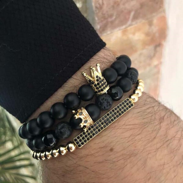 #MB006 Buddhavow Handmade Black Brushed Through Copper with Zirconia Diamonds Ball Flying Saucer Set Braided Bracelet Men's Jewelry：圖片 6