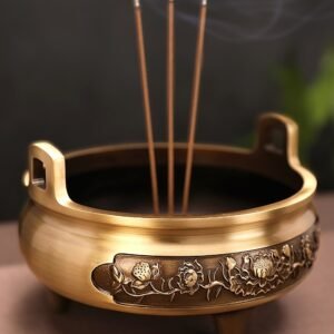 #IB011 Buddhavow Zen Brass Lotus indoor burner God of Fortune burning incense furnace ornaments