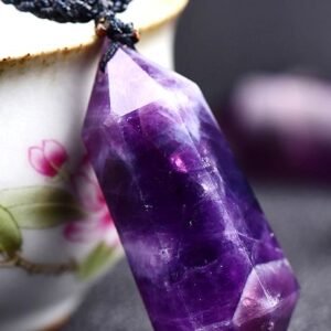 #GN016 Buddhavow Natural Fantasy Amethyst Double Pointed Hexagonal Prism Jewelry Crystal Necklace Pendant