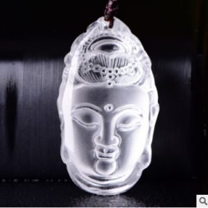 #BP002 Buddhavow Natural White Crystal Guanyin Sakyamuni Buddha Head Pendant Necklace Jewelry