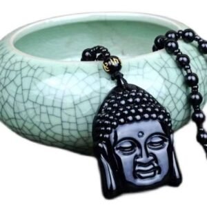 #BP003 Buddhavow Imitation Obsidian Frosted Sakyamuni Buddha Head Pendant Necklace Jewelry