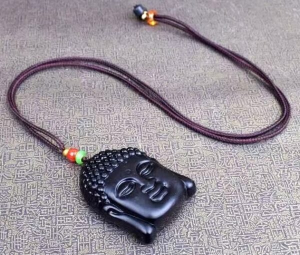 #BP003 Buddhavow Imitation Obsidian Frosted Sakyamuni Buddha Head Pendant Necklace Jewelry：圖片 3