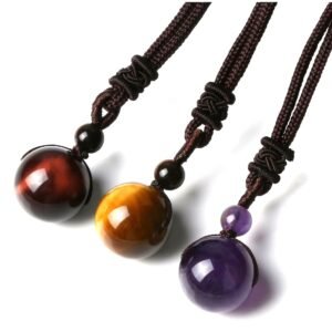 #GN019 Buddhavow 16mm Tiger Eye Stone Natural Crystal Pendant Necklace