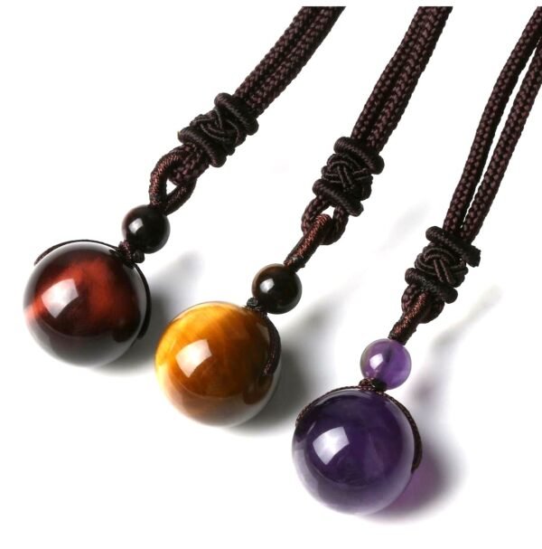 #GN019 Buddhavow 16mm Tiger Eye Stone Natural Crystal Pendant Necklace