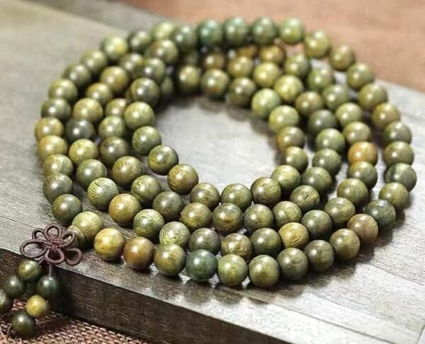 #NB008 Buddhavow Natural Green Sandalwood 108-Bead Buddhist Prayer Beads Bracelet for Men and Women, Ethnic Ancient Style Handheld Bracelet：圖片 16