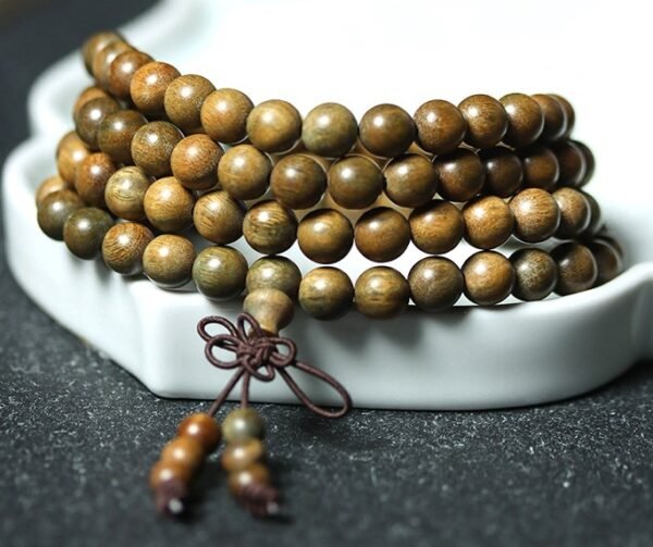 #NB008 Buddhavow Natural Green Sandalwood 108-Bead Buddhist Prayer Beads Bracelet for Men and Women, Ethnic Ancient Style Handheld Bracelet：圖片 13