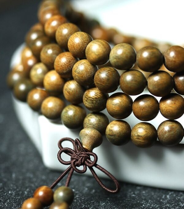 #NB008 Buddhavow Natural Green Sandalwood 108-Bead Buddhist Prayer Beads Bracelet for Men and Women, Ethnic Ancient Style Handheld Bracelet：圖片 14