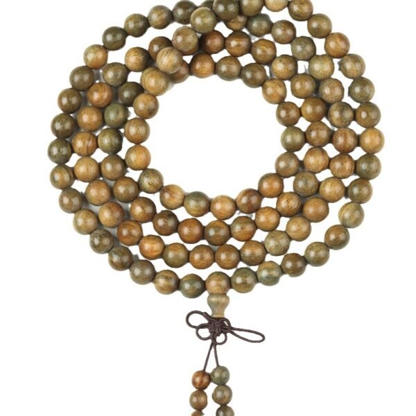 #NB008 Buddhavow Natural Green Sandalwood 108-Bead Buddhist Prayer Beads Bracelet for Men and Women, Ethnic Ancient Style Handheld Bracelet：圖片 15