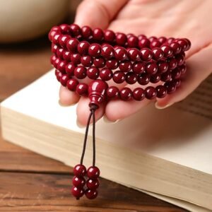 #NB001 Buddhavow Natural raw cinnabar 108-bead Buddhist prayer beads bracelet with high-content purple gold imperial red sand bead