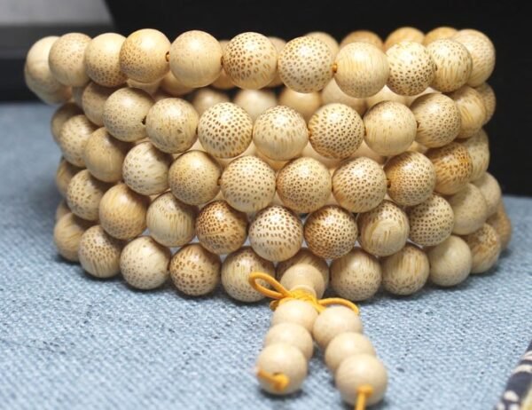 #NB014 Buddhavow Natural Golden bamboo 108-bead Buddhist prayer beads bracelet with high-content purple bead