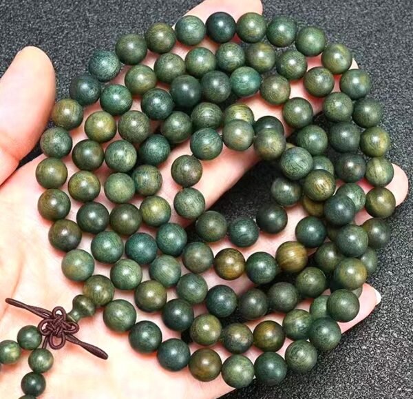 #NB008 Buddhavow Natural Green Sandalwood 108-Bead Buddhist Prayer Beads Bracelet for Men and Women, Ethnic Ancient Style Handheld Bracelet：圖片 9