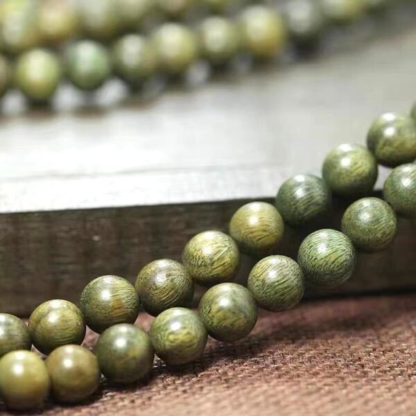 #NB008 Buddhavow Natural Green Sandalwood 108-Bead Buddhist Prayer Beads Bracelet for Men and Women, Ethnic Ancient Style Handheld Bracelet：圖片 11