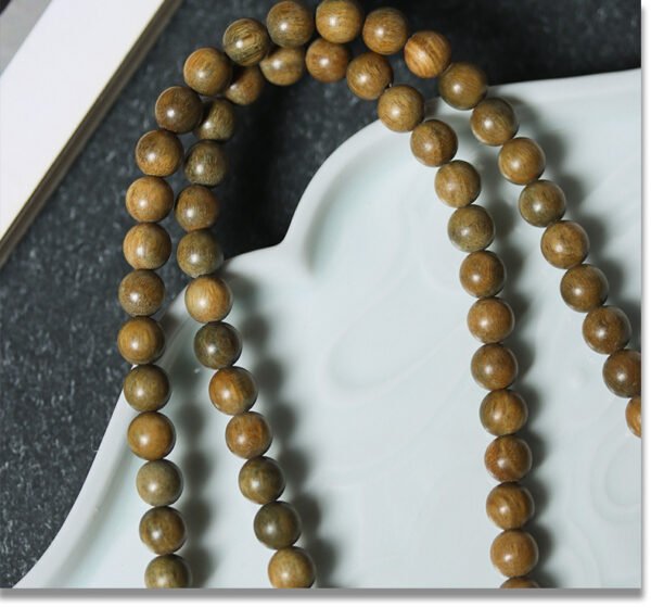 #NB008 Buddhavow Natural Green Sandalwood 108-Bead Buddhist Prayer Beads Bracelet for Men and Women, Ethnic Ancient Style Handheld Bracelet：圖片 12