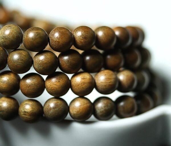 #NB008 Buddhavow Natural Green Sandalwood 108-Bead Buddhist Prayer Beads Bracelet for Men and Women, Ethnic Ancient Style Handheld Bracelet：圖片 4