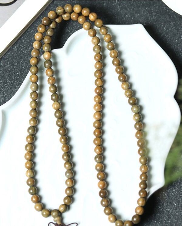 #NB008 Buddhavow Natural Green Sandalwood 108-Bead Buddhist Prayer Beads Bracelet for Men and Women, Ethnic Ancient Style Handheld Bracelet：圖片 7