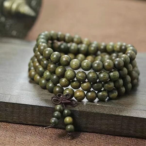 #NB008 Buddhavow Natural Green Sandalwood 108-Bead Buddhist Prayer Beads Bracelet for Men and Women, Ethnic Ancient Style Handheld Bracelet：圖片 10